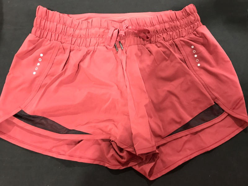 Photo 2 of [Size L] Amazon Essentials Women's Standard-Fit Ruched Waistband Woven Running Short- Ruby Red