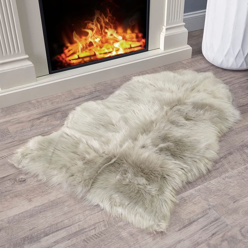 Photo 1 of 38" Silky Faux Fur Rug- Silver