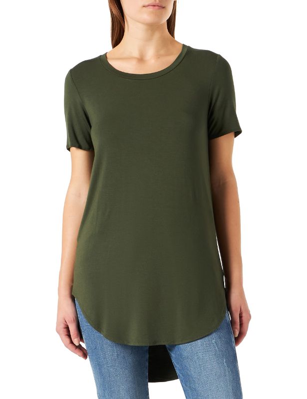 Photo 1 of [Size XL] Daily Ritual Women's Jersey Standard-Fit Short-Sleeve Open Crewneck Tunic Rayon Blend Forest Green X-Large