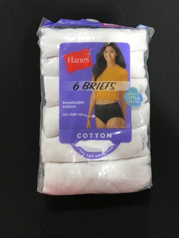 Photo 2 of [Size 8] Hanes Women's Brief Panties Pack, Moisture-Wicking Cotton Brief Underwear- Regular Brief White, 6-pack 8