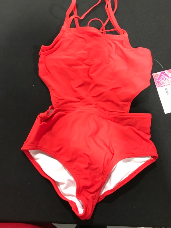 Photo 2 of [Size 10] Kanu Surf Girls' Beach Sport Cut-Out 1-Piece Swimsuit 10 Solid Red