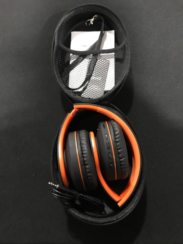 Photo 2 of Bluetooth Headphones Over-Ear, Zihnic Foldable Wireless and Wired Stereo Headset Micro SD/TF, FM for Cell Phone,PC,Soft Earmuffs &Light Weight for Prolonged Wearing(Black/Orange) Black Orange