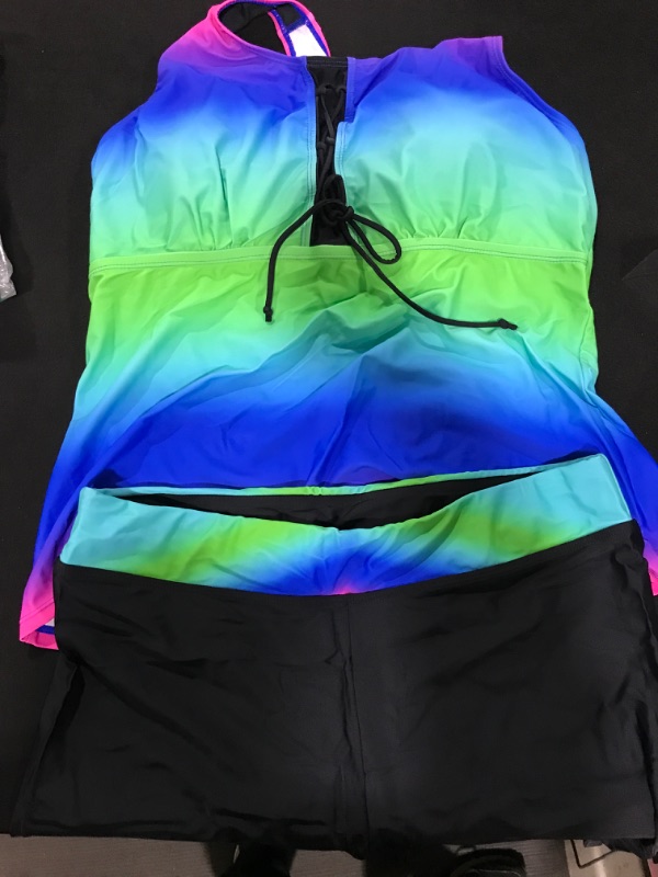 Photo 2 of [Size 2XL] Aleumdr Womens Racerback Color Block Print Tankini Swimsuits with Swim Capris