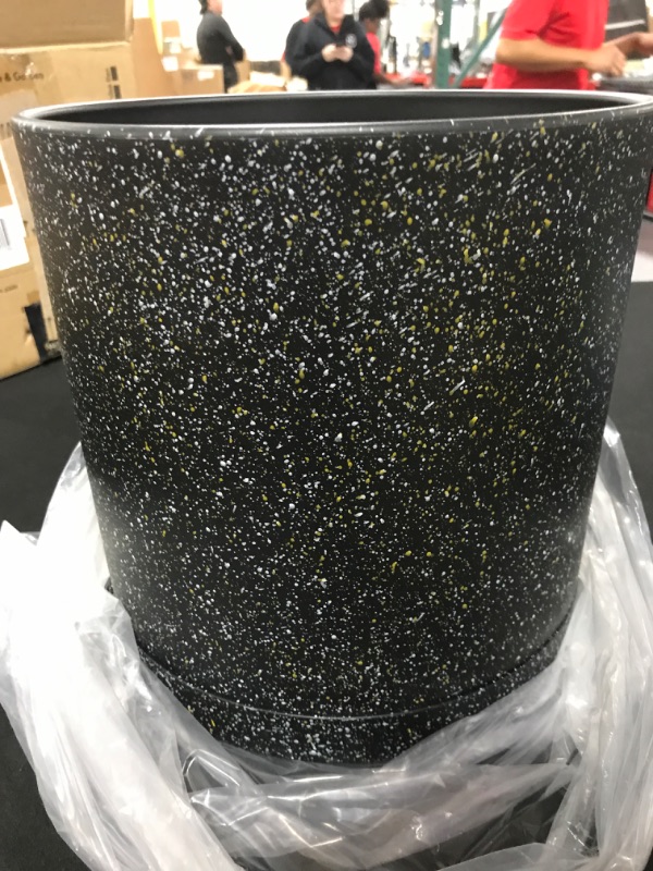 Photo 2 of 10 Inch Plastic Planter Pots for Plant Pot with Drainage Hole and Seamless Saucers, Speckled Black Color, 74-OS-M-5 10 Inch Speckled Black