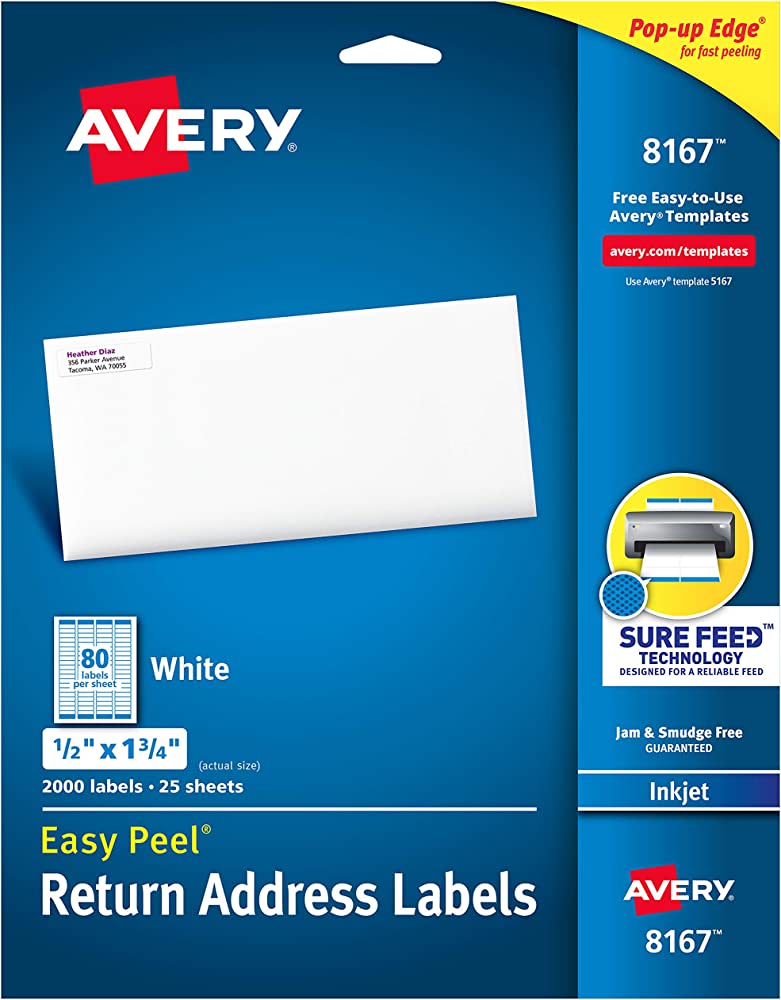 Photo 1 of Avery Easy Peel Return Address Labels for Inkjet Printers 1/2" x 1-3/4", Pack of 2,000 (8167)