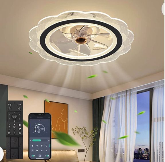 Photo 1 of 2023 Upgraded Caxsrfyk Ceiling Fan 3095 Black Ceiling Fans with Lights App & Remote Control, 6 Wind Speeds Modern Ceiling Fan, Timing & 3 Led Color Led Ceiling Fan for Bedroom, Living Room, Small Room