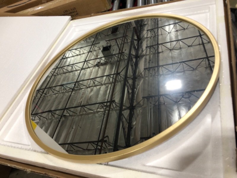 Photo 2 of Barnyard Designs 30 inch Gold Round Mirror, Bathroom Vanity Wall Mirrors, Circle Mirror for Desk, Metal Framed Bedroom Mirror Gold 30"