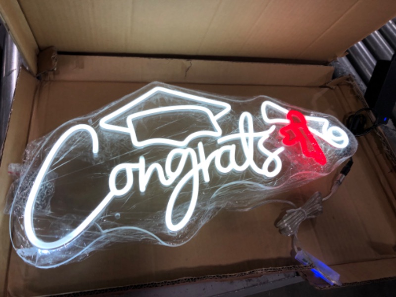 Photo 2 of Congrats Neon Sign, Congrats Grad Led Sign for Backdrop, Graduation Decor, Grad Party Decor, Wedding, Birthday, Graduation Gifts, Celebration Banquet Backdrop, Graduation Neon Sign, Large Congrats Grad Yard Sign 2023 Dimmable (Congrats with Certificate/Ha