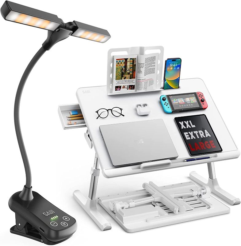 Photo 1 of SAIJI 14 LED Rechargeable Book Light + Laptop Bed Tray Table
