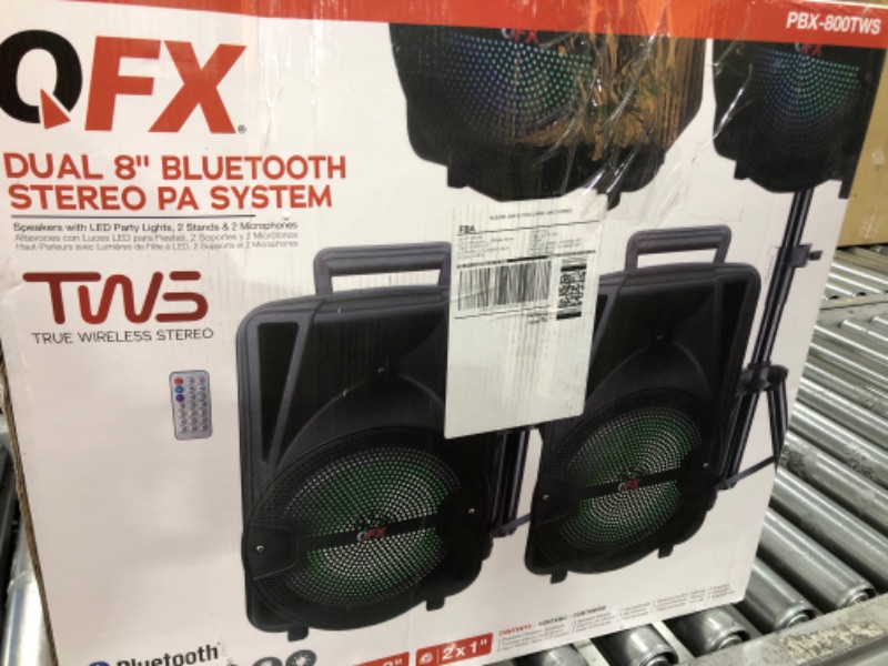 Photo 2 of PBX-800TWS 8-Inch Bluetooth Stereo PA System Comes with 2X 8 Speakers and 2X Stands, 2X Microphones, and a Remote Control