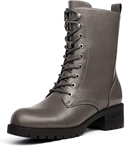 Photo 1 of  Black Lace-up Combat Boots Mid-calf Military Winter Boot for Women
