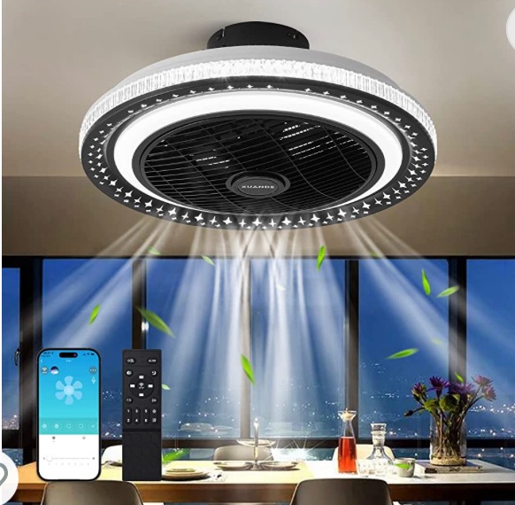 Photo 1 of XuanDe Ceiling Fans with Lights and Remote Quiet, 20" Enclosed Ceiling Fans with Lights Modern Low Profile DC Motor 6 Gear Wind Speeds 3 Colors Stepless Dimming for Bedroom, Kitchen, Living Room
