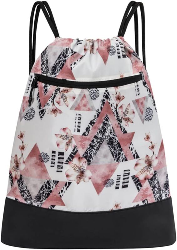 Photo 1 of Drawstring Backpack for Women | Durable Lightweight Gym Backpack with Graphic Designs | Great for Drawstring Bags for the Gym, Travel, and Overnights | Rose - Cherry Blossom 