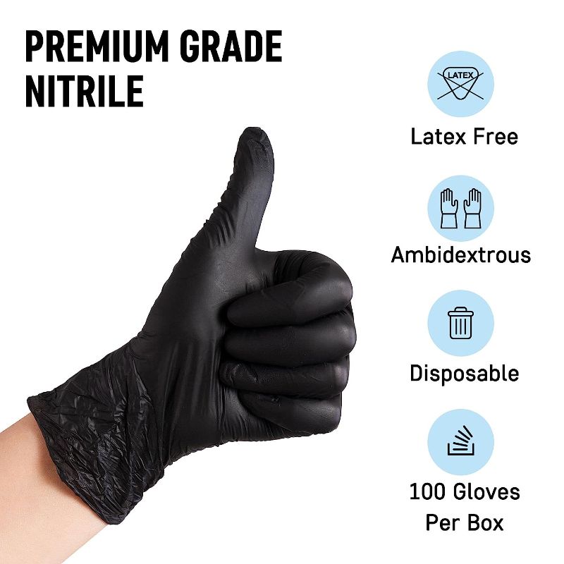 Photo 1 of [Size XL] 2 Pack- Powder Free Disposable Nitrile Gloves Small -100 Pack, Black Medical Exam Gloves
