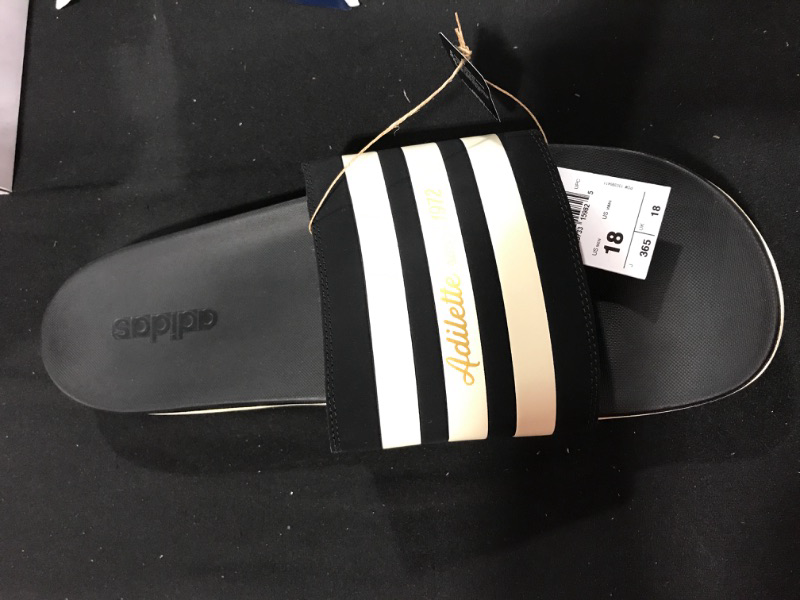 Photo 2 of [Size 18] adidas Unisex-Adult Adilette Slide Sandal -Core Black/Wonder White/Gold Metallic