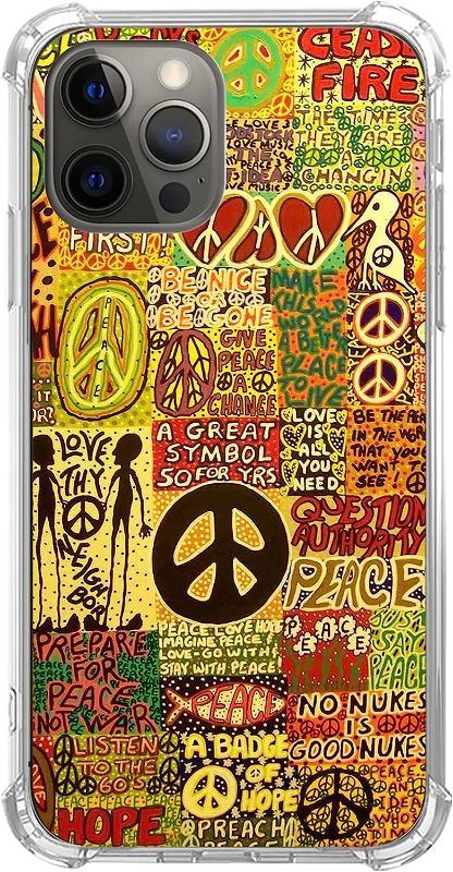 Photo 1 of GialCenik Aesthetic Vintage Hippie Peace Case Compatible with iPhone 14 Pro, Psychedelic Trippy Case for iPhone 14 Pro, Unique Trendy Design TPU Bumper Cover Case 