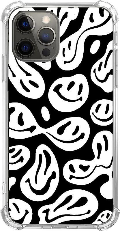 Photo 1 of GialCenik Black and White Smiley Face Phone Case for iPhone 14 Pro, Trippy Aesthetic Melting Case for iPhone 14 Pro, Trendy Unique Design TPU Bumper Cover Case