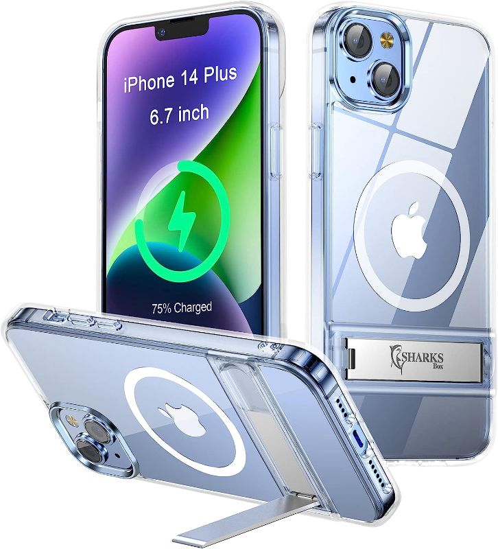 Photo 1 of SHARKS Box Magnetic Circle Metal Kickstand Clear Case for iPhone 14 Plus, [Compatible with Magsafe][Military-Drop Protection] Heavy Duty Bumper Cover for Apple iPhone 14 Plus (6.7") 