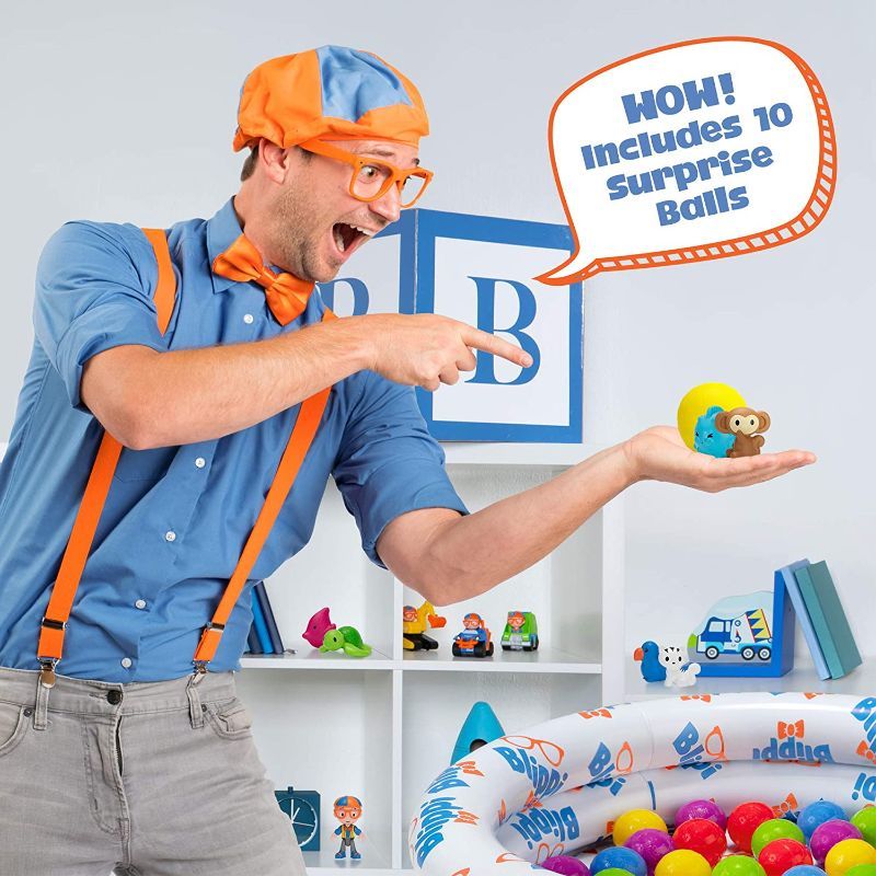 Photo 1 of Blippi Ball Pit Mystery Adventure, Featuring Portable Indoor / Outdoor Inflatable Ball Pit, 35 Plastic Balls, 10 Surprise Balls with 10 Accessories