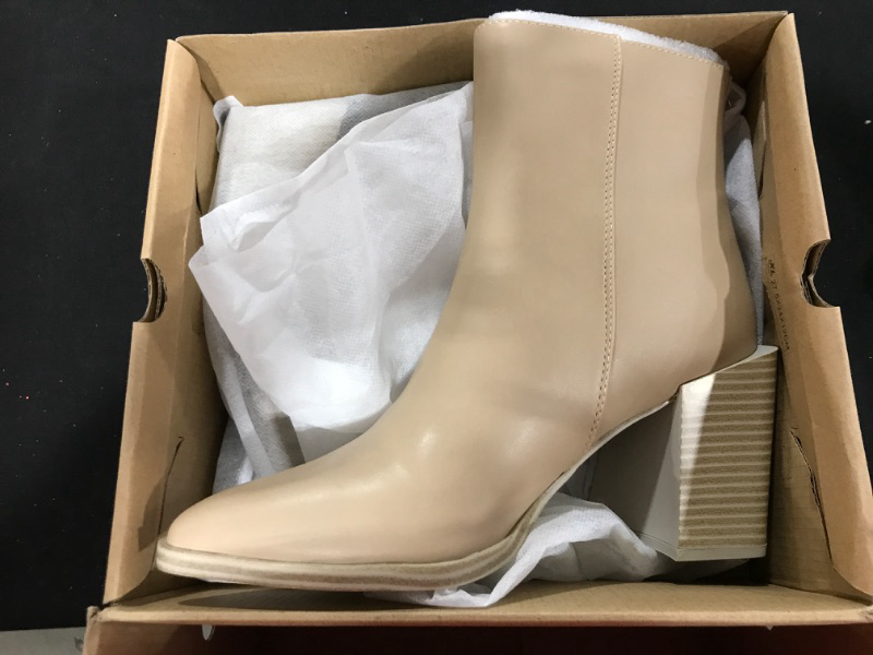 Photo 2 of [Size 7] Womens Pointed Toe Ankle Boots Chunky Block Stacked Mid Heel Slip On Booties 7 Light Khaki