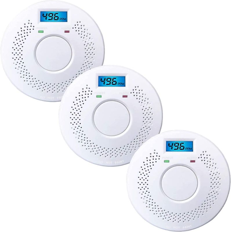 Photo 1 of 3 Pack Combination Photoelectric Smoke Alarm and Carbon Monoxide Detector Battery Operated with Digital Display 