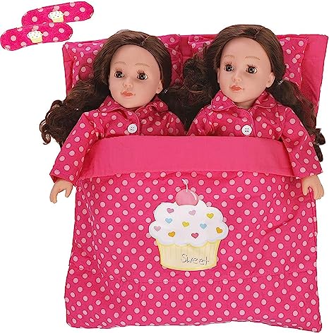 Photo 1 of Beverly Hills Doll Collection Doll Accessories Reversible Twin Sleeping Bag with Attached Pillows - Double Bedding Set for Twin Dolls Sleepover and Slumber Party - Compatible with 18" Girl Dolls