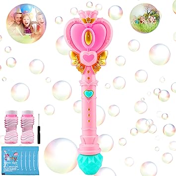 Photo 1 of Bubble Wand for Kids, Princess Heart Bubble Machine Blower Maker Wands with Light, Easter Basket Stuffers Outdoor Toys Gifts for 1 2 3 4 5 6 7 8 Years Old Toddlers Little Girls Include Bubble Solution