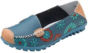 Photo 1 of  Women Bright Color Casual Flower Printed Slip On, Dark Blue, Size 8.5