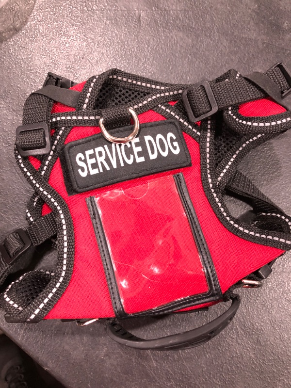 Photo 2 of ActiveDogs Adjustable No-Pull Service Dog Harness, Small Girth 19"-25" w/Front D-Ring, Clear ID Pocket Window, Molded Handle - Red Sm (19"-25") Red