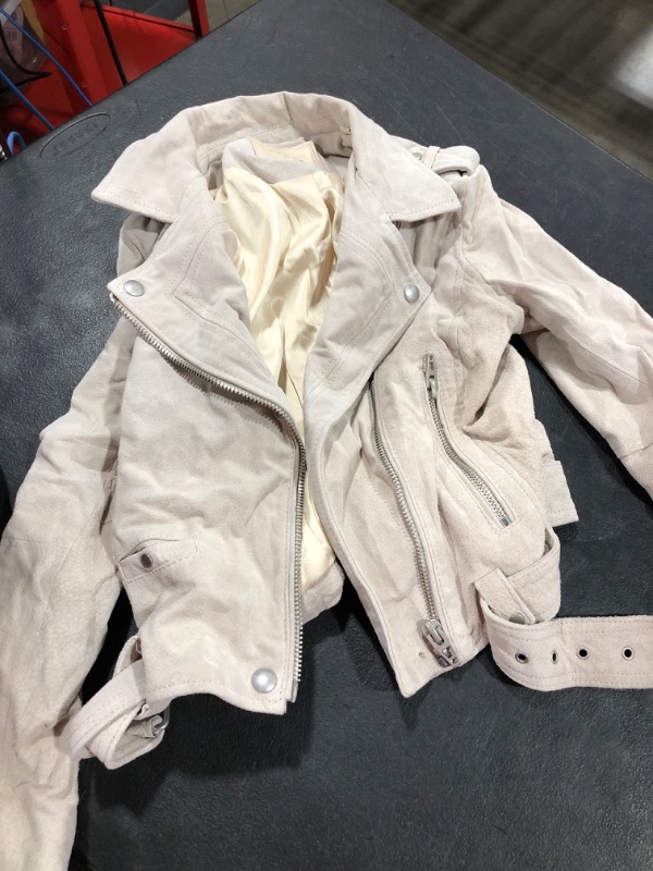 Photo 2 of [BLANKNYC] womens Luxury Clothing Cropped Suede Leather Motorcycle Jackets, Comfortable & Stylish Coats Small White Sand