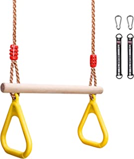 Photo 1 of YOHOOLYO Children Trapeze Swing Bar with Rings Wooden Playset with Plastic Rings Gym Rings for Kids (Yellow)
