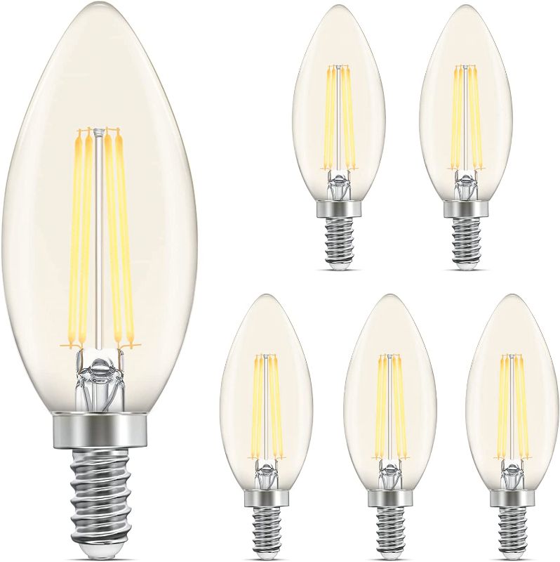 Photo 1 of AKASUKI E12 LED Candelabra Bulbs Dimmable, Type B Chandelier Light Bulb 40 Watt Equivalent, Small Base Candle Lightbulbs for Ceiling Fans, Chandeliers, Wall Sconces, 2700K Soft Warm, Pack of 6 