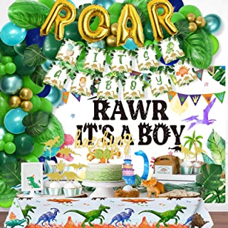 Photo 1 of Dinosaur Baby Shower Decorations for Boy, Party Inspo Balloons Garland Arch, Table Decorations, Theme Shower, Backdrop, IT’S A BOY Banner, Hatching Soon Cake Toppers, Green