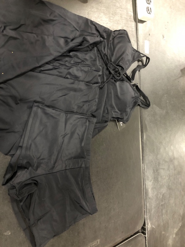 Photo 2 of Aqua Eve Two Piece Bathing Suit for Women Tummy Control Swimsuit Flowy Tankini Top with Boy Shorts Athletic Swimdress Medium Black