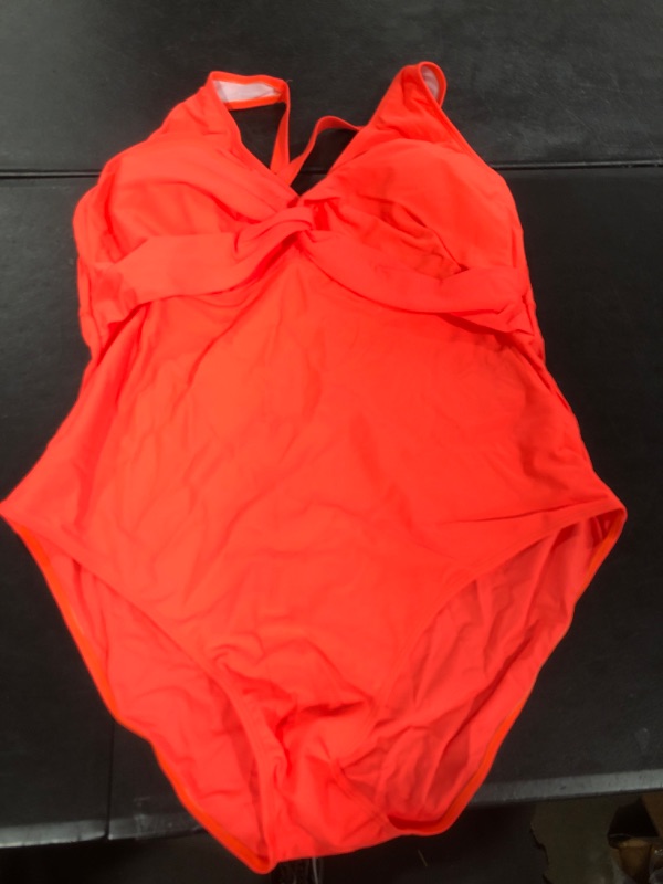 Photo 2 of Aqua Eve Women Plus Size One Piece Swimsuits V Neck Tummy Control Bathing Suits Front Cross Swimwear 22 Plus Orange