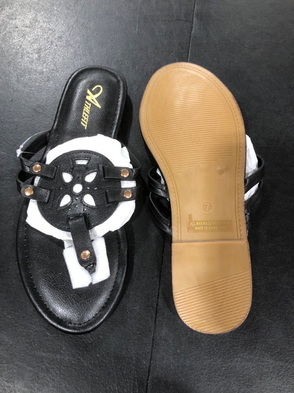 Photo 1 of Athlefit Womens Flat Sandals Flip Flops Casual Slip on Comfortable Thong Beach Sandal for Women Dressy 7 Black