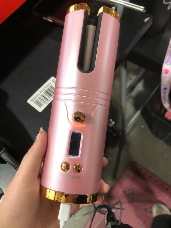 Photo 2 of Cordless Curling Iron, JLLOM Automatic Curling Iron, Portable Rechargeable Fast Heating Hair Curling Wand with 6 Temps, Timer Setting, LCD Display, Prevent Scalding, USB Charging (Pink)