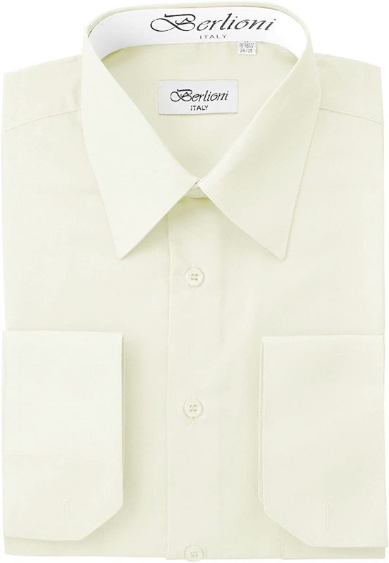 Photo 1 of Berlioni Italy French Convertible Cuff Solid Mens Dress Shirt LARGE 
