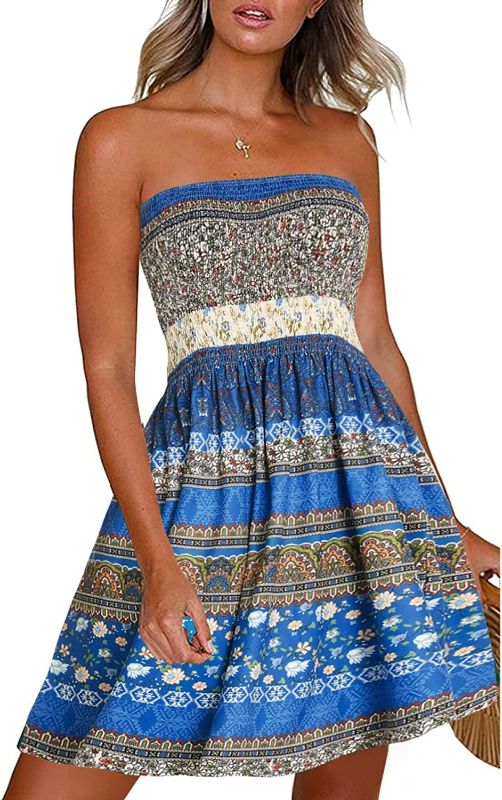 Photo 1 of CHICGAL Women’s Casual Strapless Flowy Vintage Floral Summer Dresses Small Geometric Pattern