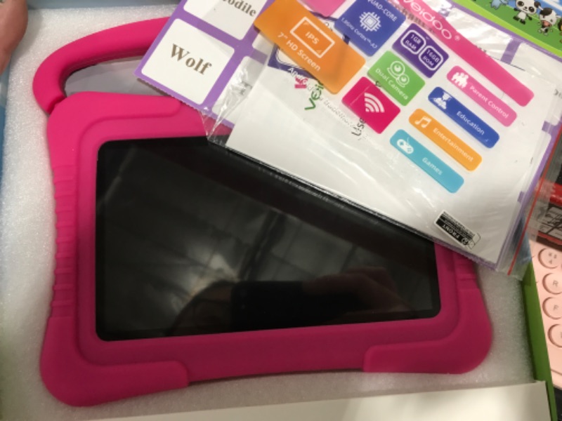 Photo 1 of Kids Tablet, Veidoo 7 inch Android Tablet PC, 1GB RAM 16GB ROM, Safety Eye Protection Screen, WiFi, Bluetooth, Dual Camera, Educational, Games, Parental Control APP, Tablet with Silicone Case(Pink)