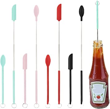 Photo 1 of 8 Pcs Mini Silicone Telescopic Spatula and Scooping Spoon, Silicone Heat-Resistant Upgrade Reusable Makeup Mini Spatula Sets with Hanging Buckle for Household Kitchen Cooking
