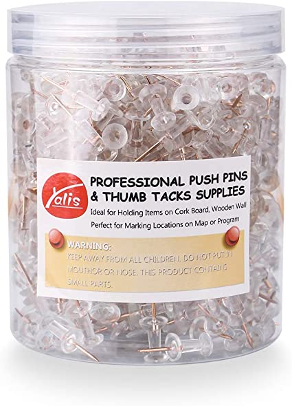 Photo 1 of Yalis Push Pins 600 Count, Standard Rose Gold Pins Clear Thumb Tacks Steel Point and Clear Plastic Head (Rose Gold)
