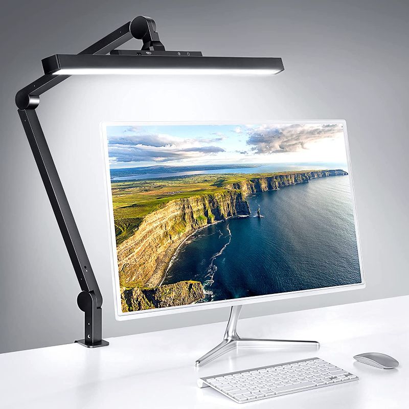 Photo 1 of LED Desk Lamp, Metal Polarized Architect Clip Light with Gesture Sensing Switch, Eye-Caring Dimmable Swing Arm Desk Lamp with Clamp for Home Office, 4 Color Modes & Brightness Levels