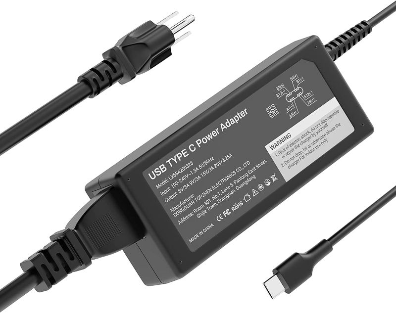 Photo 1 of Chromebook Charger,65W USB C Laptop Charger Replacement for Dell Latitude 5420 5520 7420 7390 5430 5530 7400 7430 7320 Chromebook 3100 HP Chromebook 14 Lenovo Thinkpad Charger Type C Fast Charging 