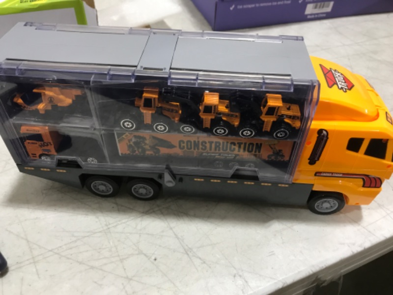 Photo 3 of Construction Truck Toys Sets,11 in 1 Mini Die-Cast Truck Vehicle Car Toy in Carrier Truck,Gifts for 3 + Years Old Kids Boys Girls