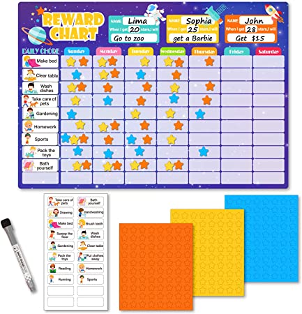 Photo 1 of M2YL1DAO Chore Chart for Kids Multiple Kids | Magnetic Reward Chore Chart for Toddlers | Responsibility Charts, My Star Incentive Behavior Chart at Home Premium Erasable Homeschool Supplies 17"X 12"