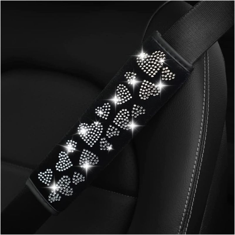 Photo 1 of 2PCS Bling Car Seat Belt Cover, Crystal Soft Shoulder Neck Protector Pad, Diamond Rhinestones Seatbelt Cushion for Women Girls, Auto Interior Accessories Universal for SUV, Truck, Van (Black) 