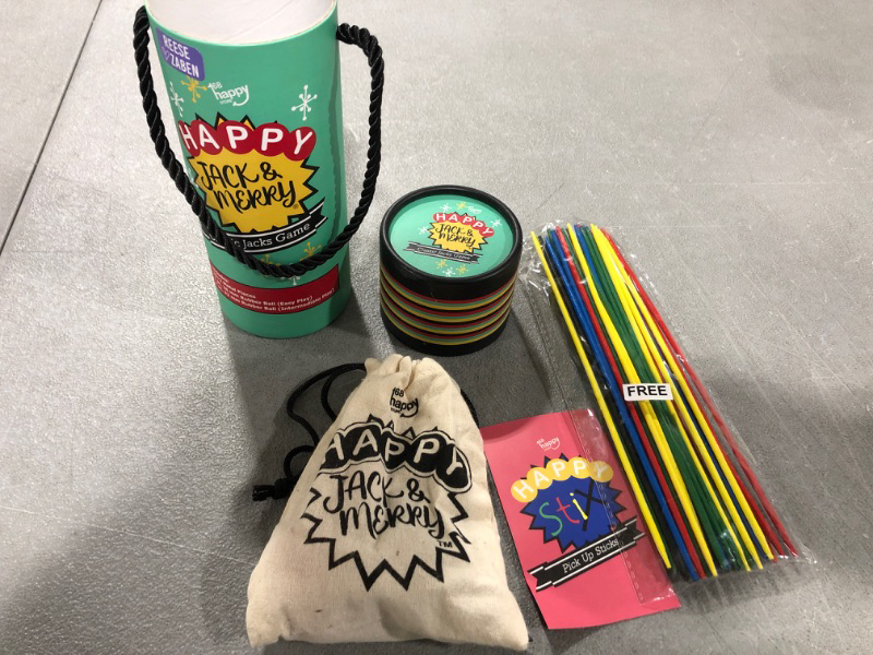 Photo 1 of Vintage Metal Jacks Game with Ball - Pick Up Sticks and Metal Jax Game, Travel-Friendly Kids Jacks Game, Giant Game Jax with Dice,Pouch and Instructions, Great Gifts by Happy Jack & Merry 2-in-1 Jacks Game & Pick Up Sticks With Dice
