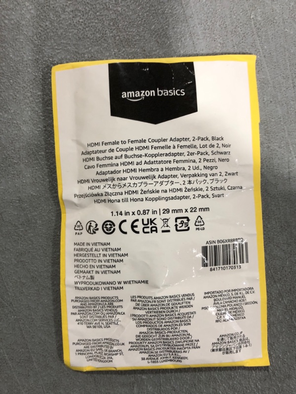Photo 2 of Amazon Basics HDMI Female to Female Coupler Adapter (2 Pack), 29 x 22mm, Black 2-Pack Coupler Adapter