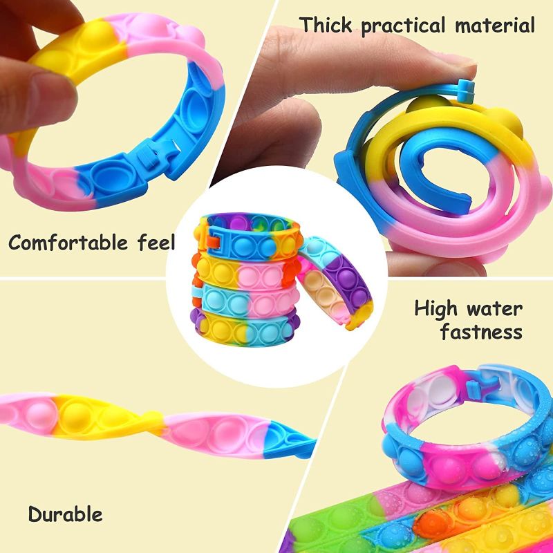 Photo 1 of 30Pcs Pop Bracelet Fidget Toys, Easter Egg Fillers for Kids Fidget Bracelet Wearable Push Poping Bubble Sensory Toy, Goodie Bags Stuffers Stress Relief Finger Press Silicone Wristband Party Favors